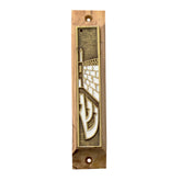 Gold enamel olive wood mezuzah angled showing Western Wall engraving